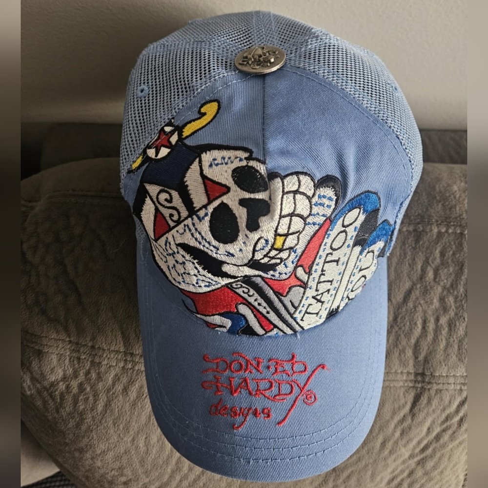 Ed Hardy Skull Tattoo You Blue Baseball Cap - Picture 3 of 7